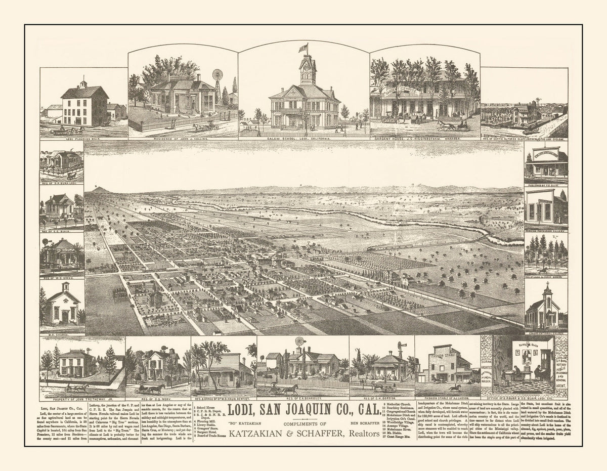 Vintage Map of Lodi, California 1870