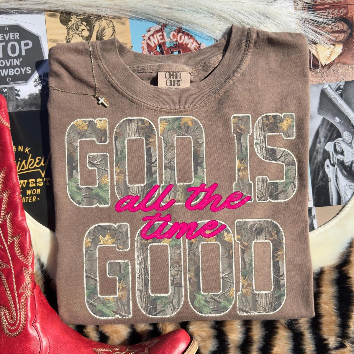 God Is Good All The Time Tee | Camo Graphic Shirt | Christian Country Tee | Western Faith Shirt | Comfort Colors Graphic Tee