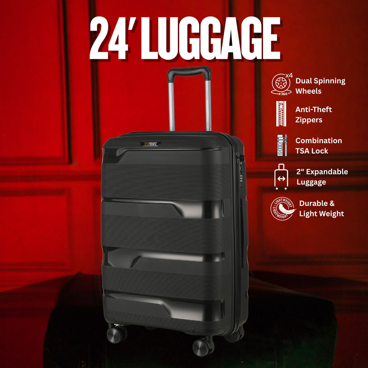 24-Inch Black Hardcase Spinner Suitcase