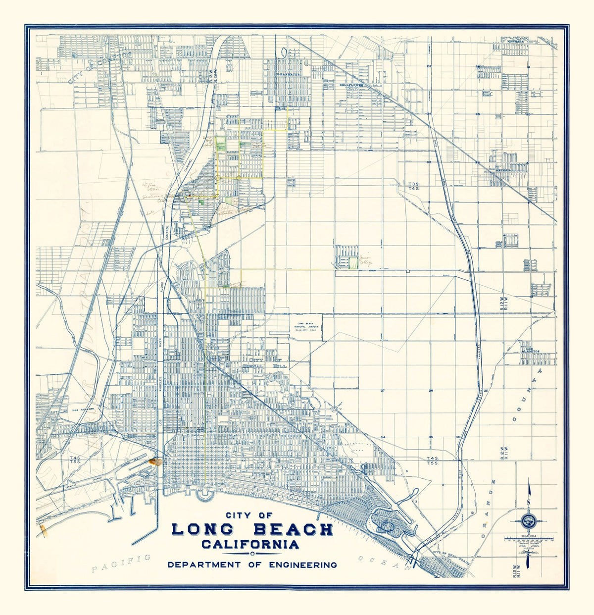 Carte vintage de Long Beach, Californie, 1935
