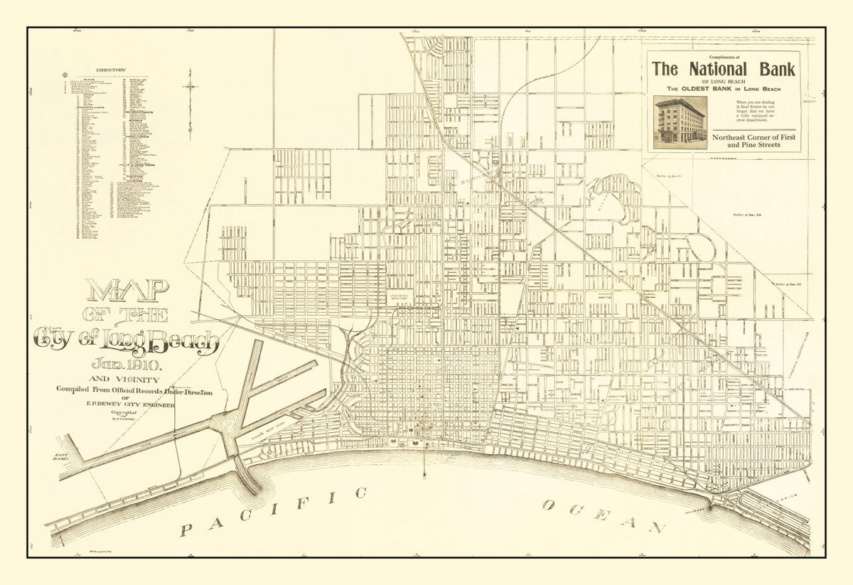 Vintage Map of Long Beach, California 1910
