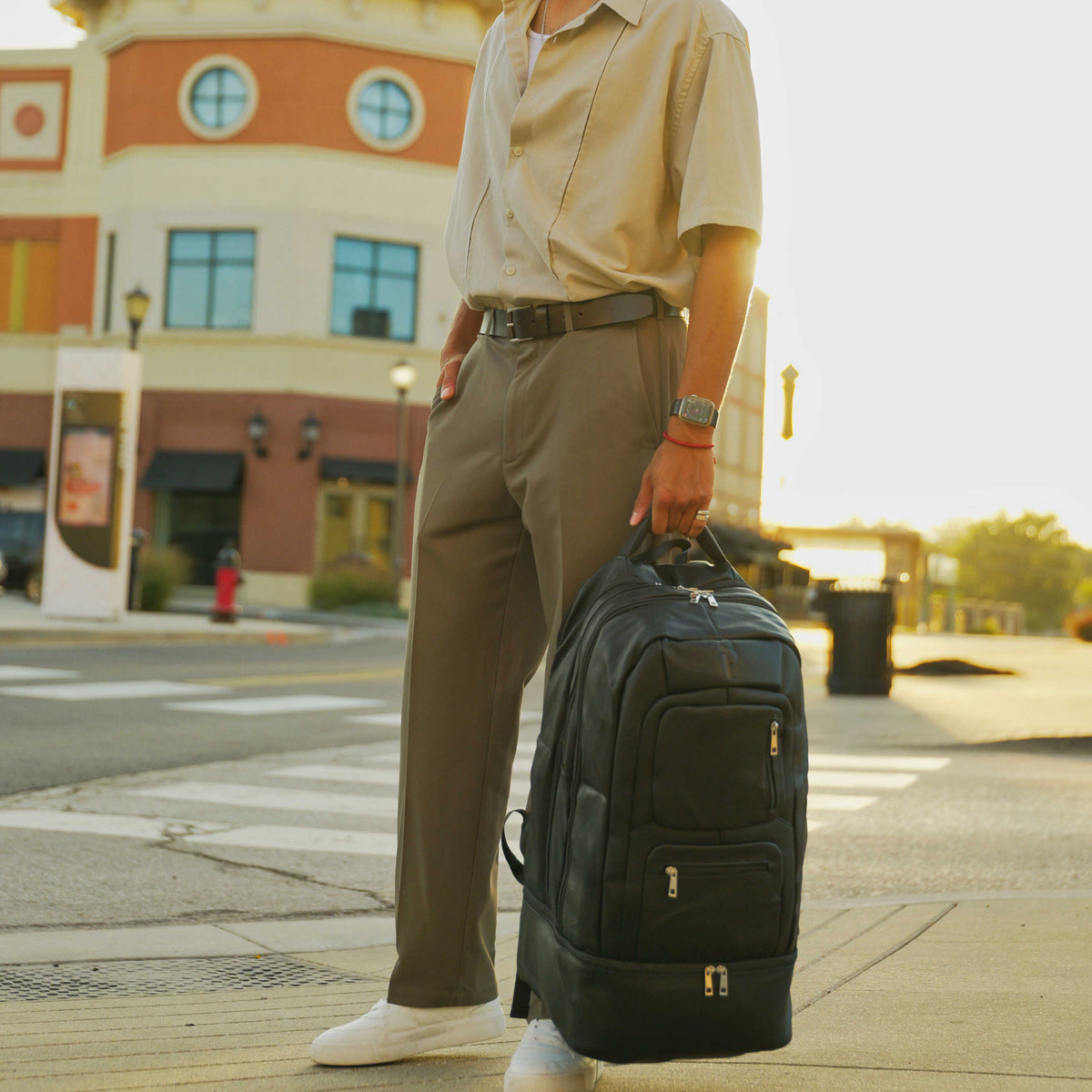 Leather Carry-On Travel Backpack with Laptop Pocket