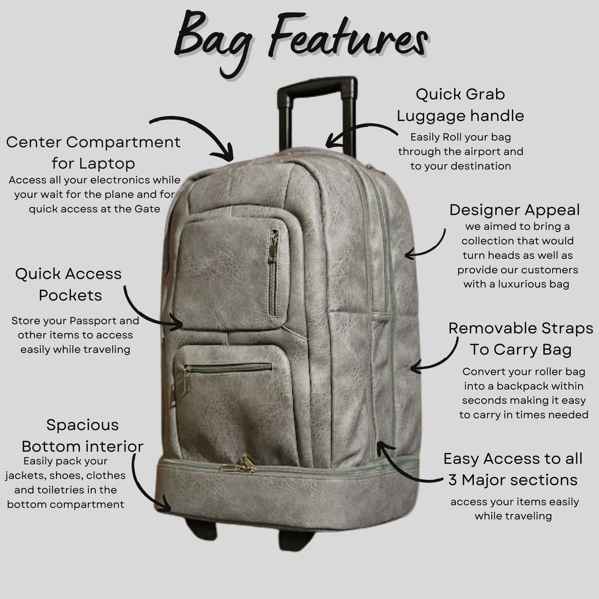 Grey Leather Carry-On Roller Bag (Only 150 Made)