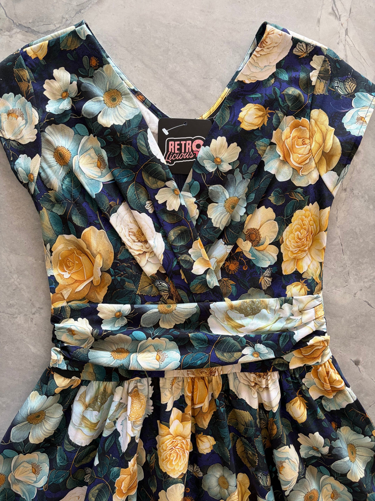 Greta Midnight Floral Cotton Dress with Pockets