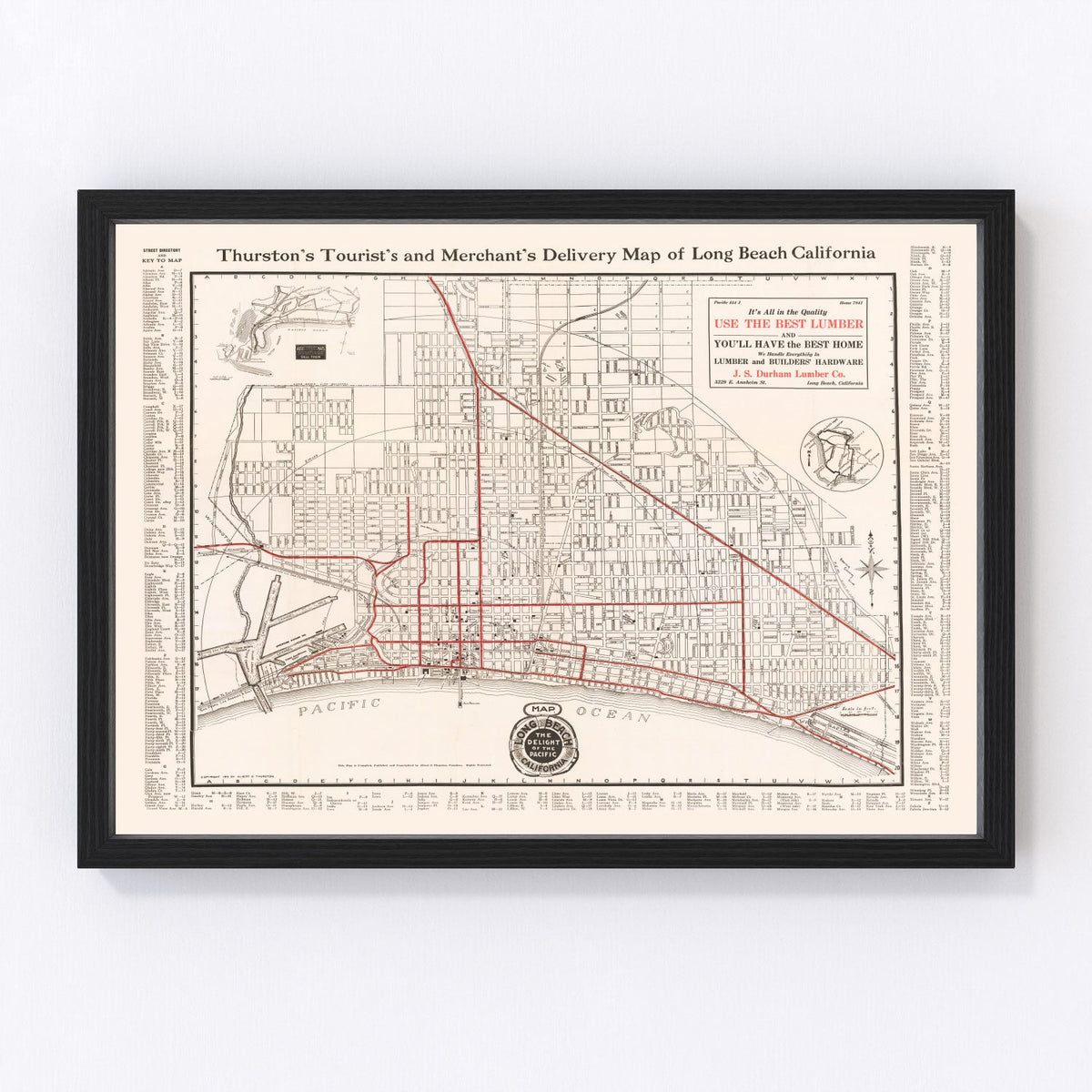 Carte ancienne de Long Beach, Californie, 1913