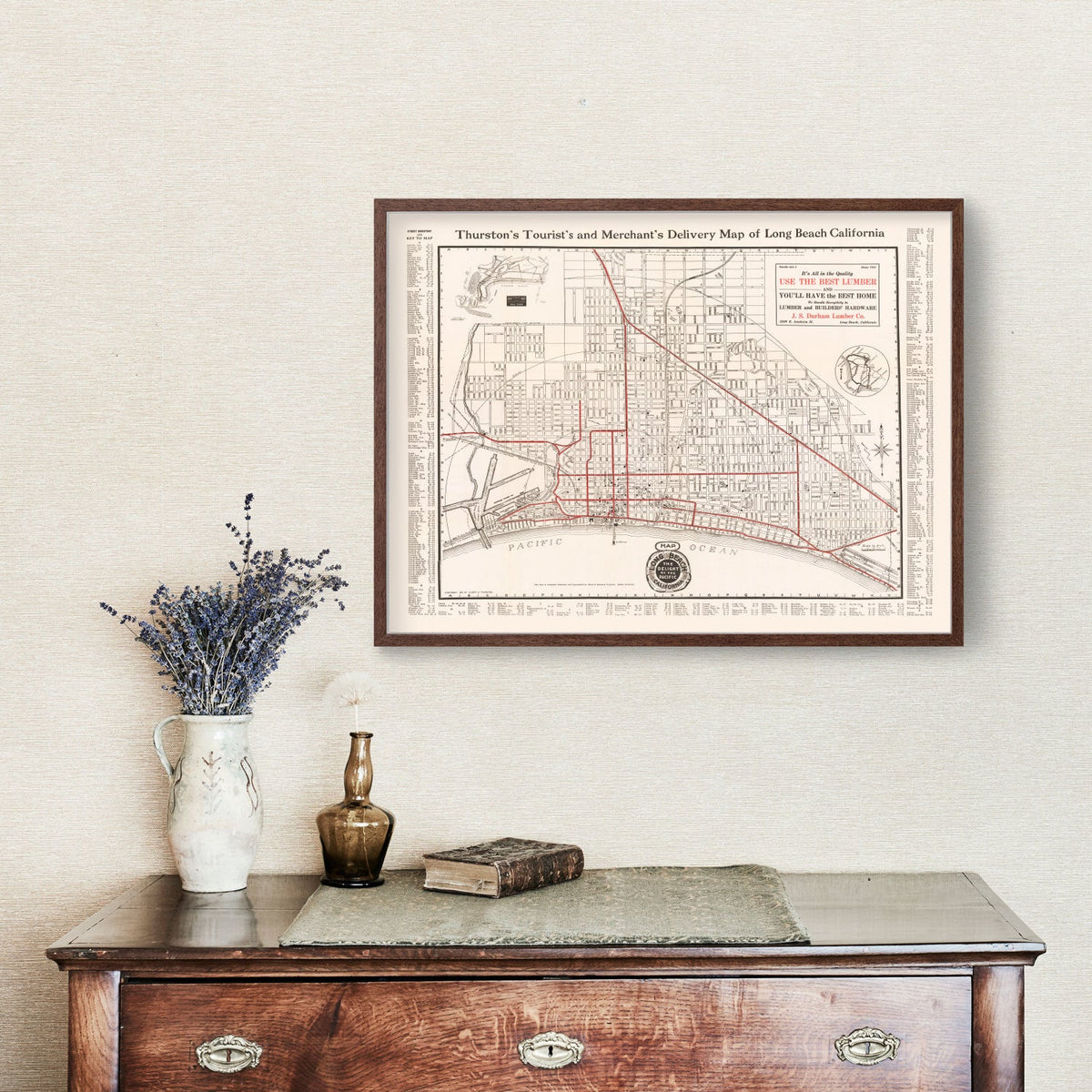 Carte ancienne de Long Beach, Californie, 1913