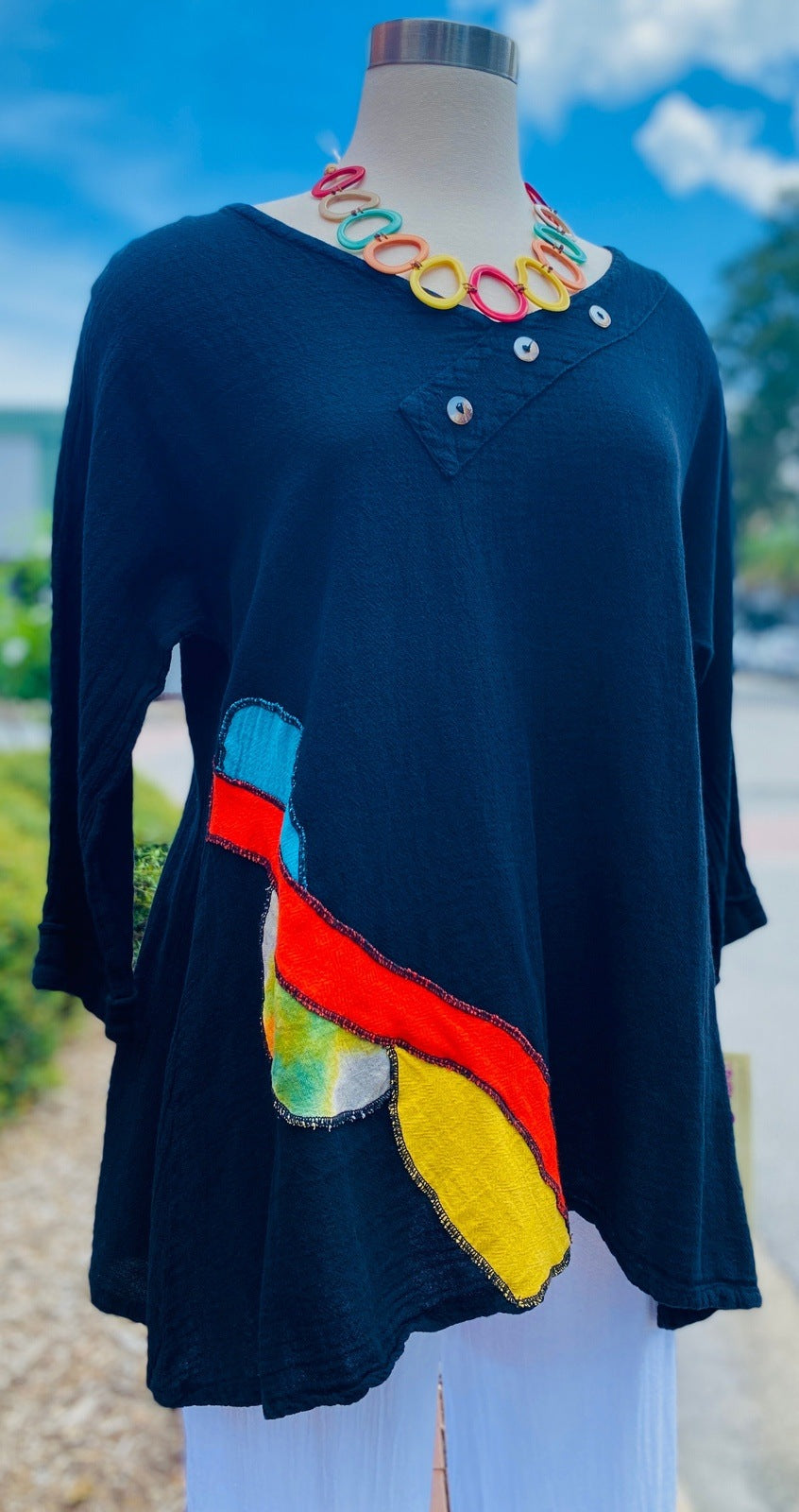 Lucia Cotton Gauze Appliqué V-Neck Blouse
