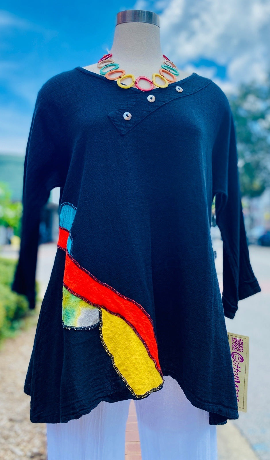 Lucia Cotton Gauze Appliqué V-Neck Blouse