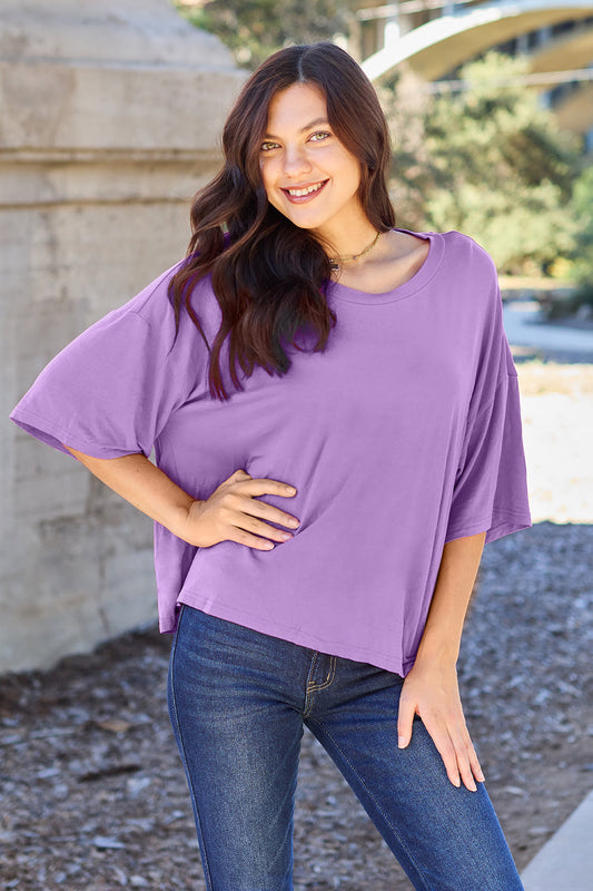 T-shirt rond à manches tombantes en bambou pour femme Basic Bae