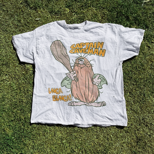 T-shirt vintage délavé blanc « Unga Bunga » Capitaine Caverne