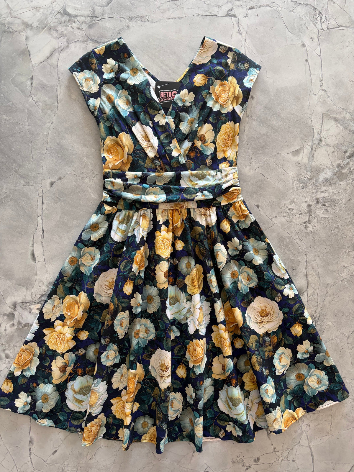 Greta Midnight Floral Cotton Dress with Pockets