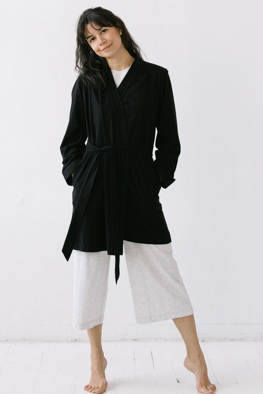 Peignoir de voyage court en coton Pima