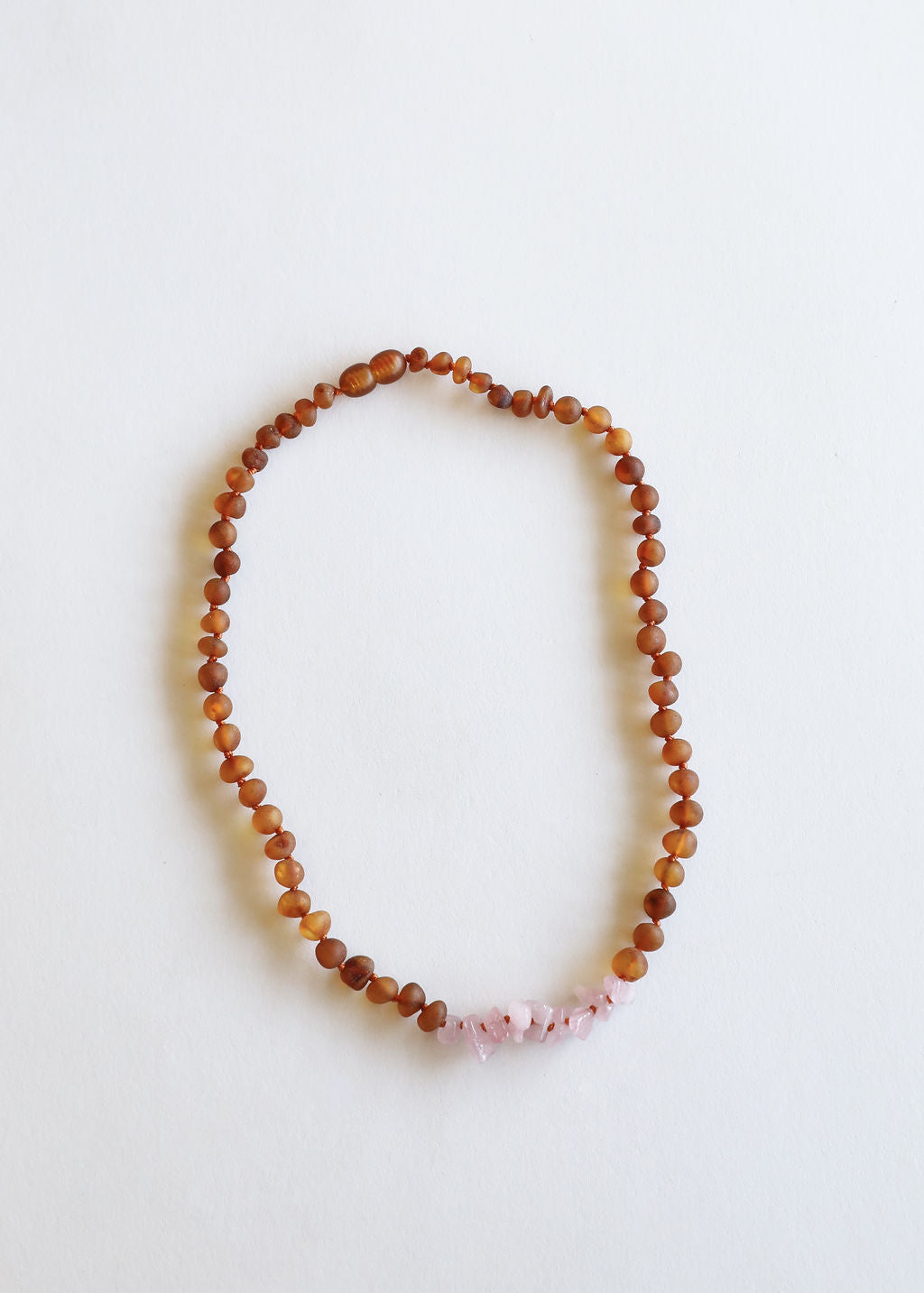Raw Cognac Baltic Amber + Raw Rose Quartz || Necklace