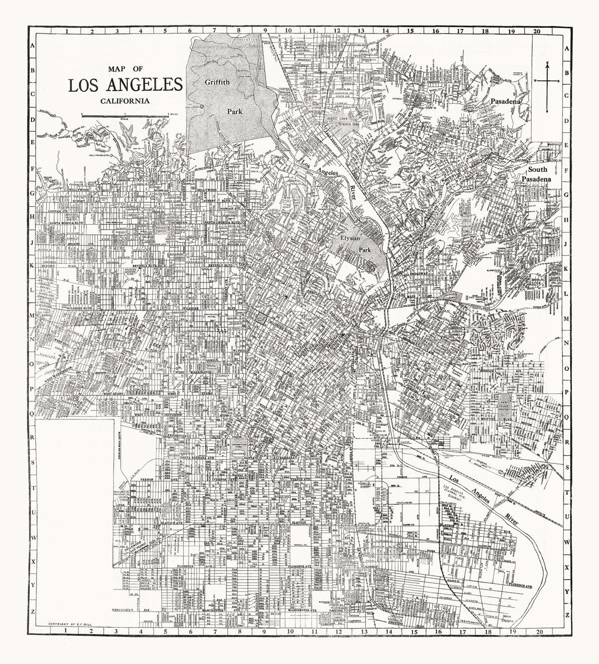 Carte ancienne de Los Angeles, Californie 1929