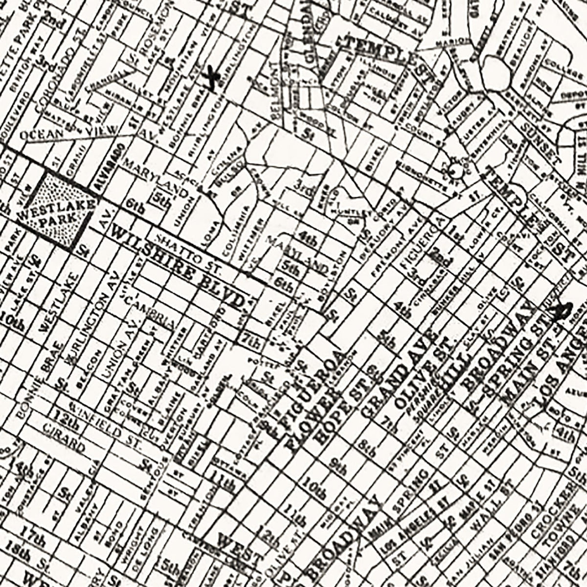 Carte ancienne de Los Angeles, Californie 1929