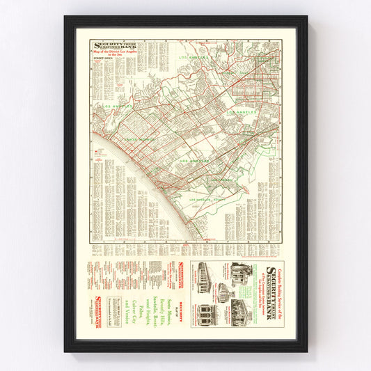 Carte ancienne de Los Angeles, Californie, 1926