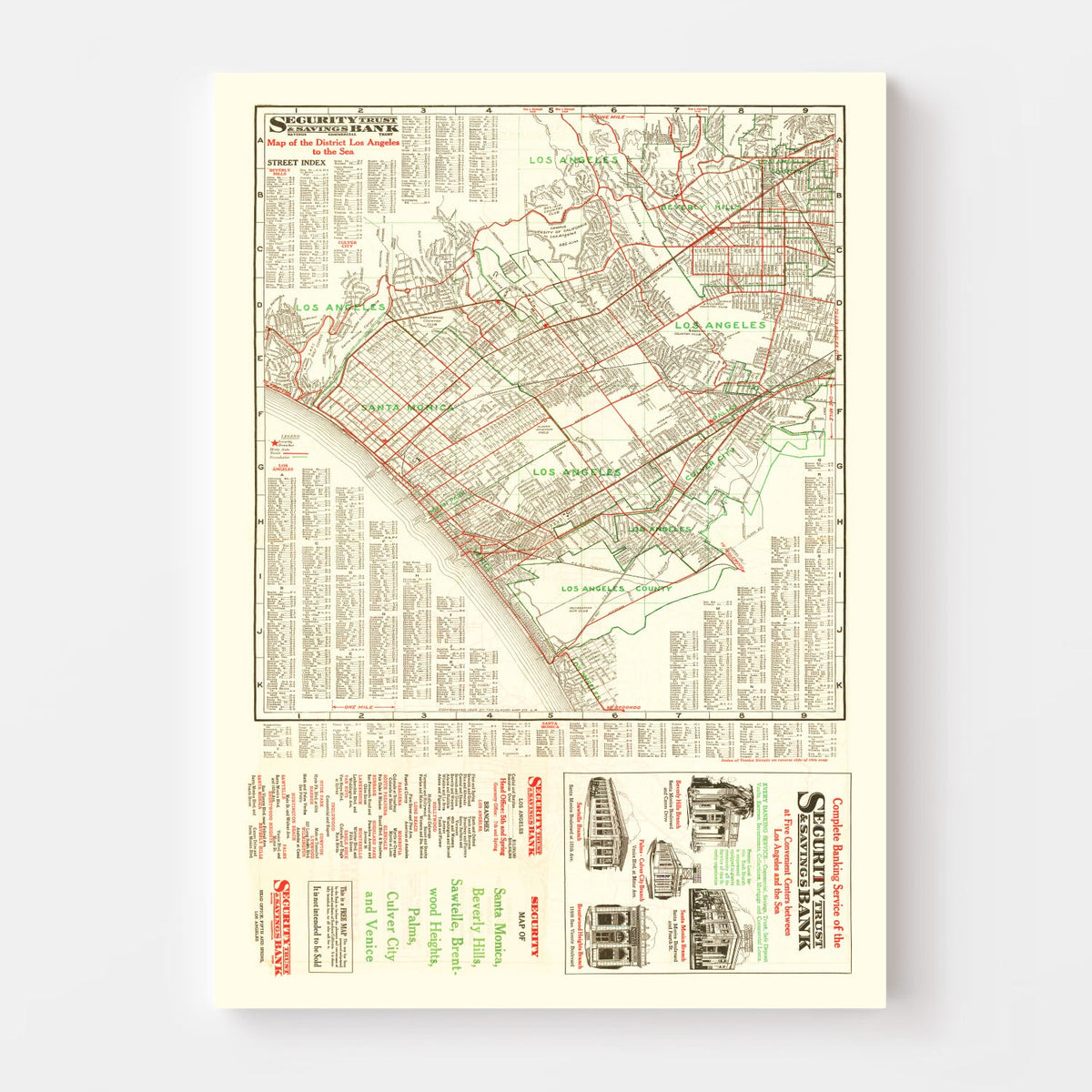 Vintage Map of Los Angeles, California 1926
