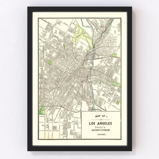 Carte ancienne de Los Angeles, Californie, 1908
