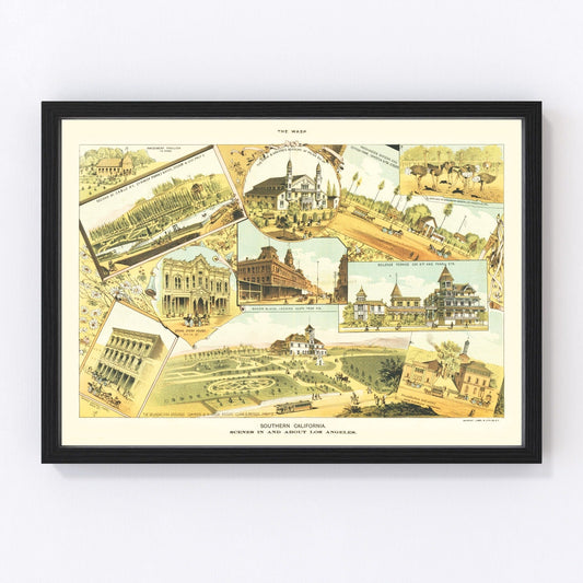 Carte ancienne de Los Angeles, Californie 1888