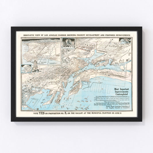 Carte ancienne du port de Los Angeles, Californie 1923