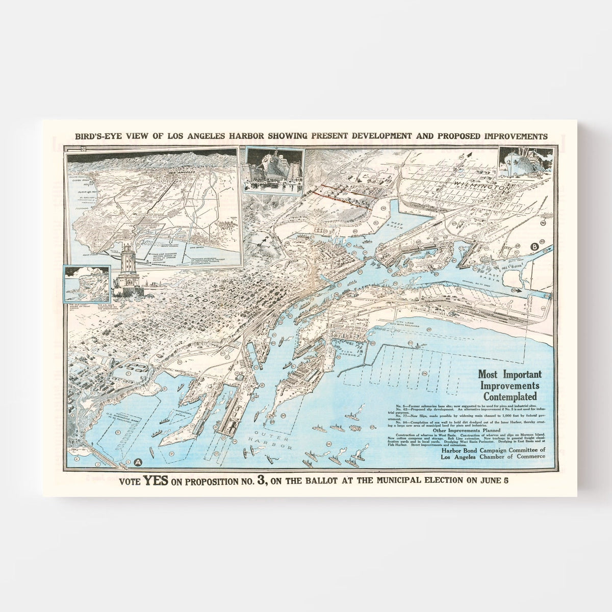 Vintage Map of Los Angeles Harbor, California 1923