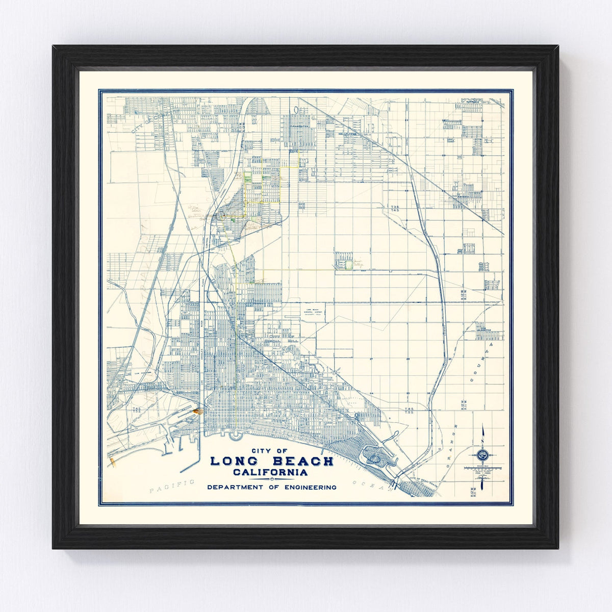 Carte vintage de Long Beach, Californie, 1935