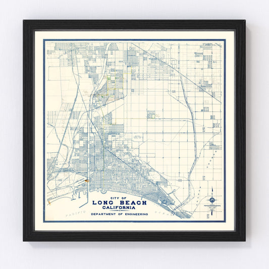 Carte vintage de Long Beach, Californie, 1935