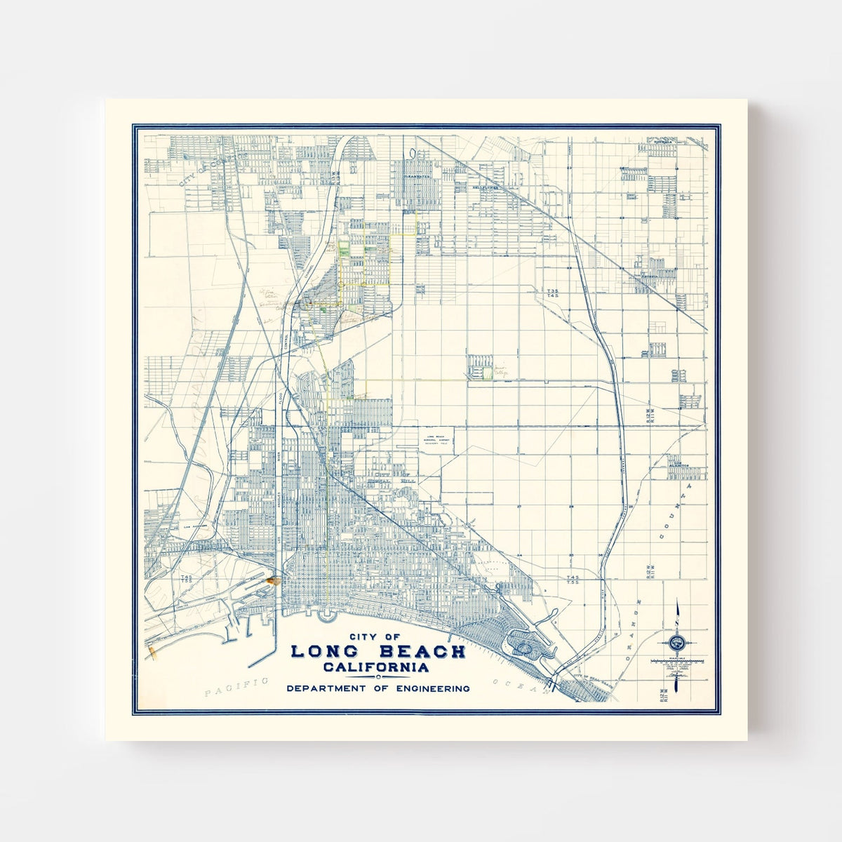 Carte vintage de Long Beach, Californie, 1935