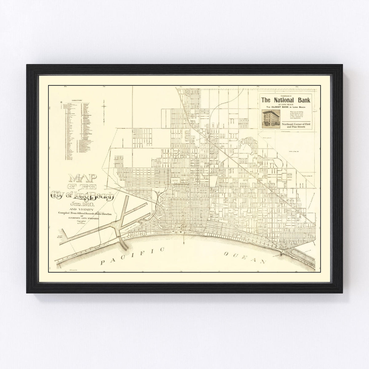 Vintage Map of Long Beach, California 1910