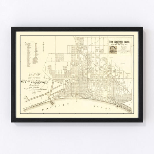 Carte ancienne de Long Beach, Californie, 1910