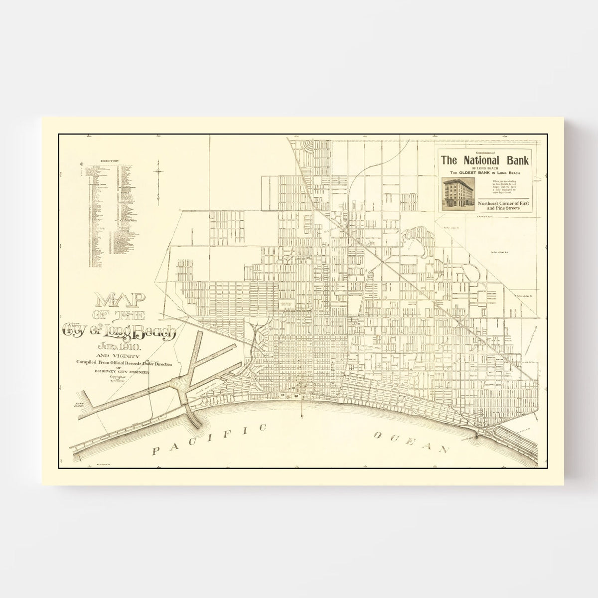 Vintage Map of Long Beach, California 1910