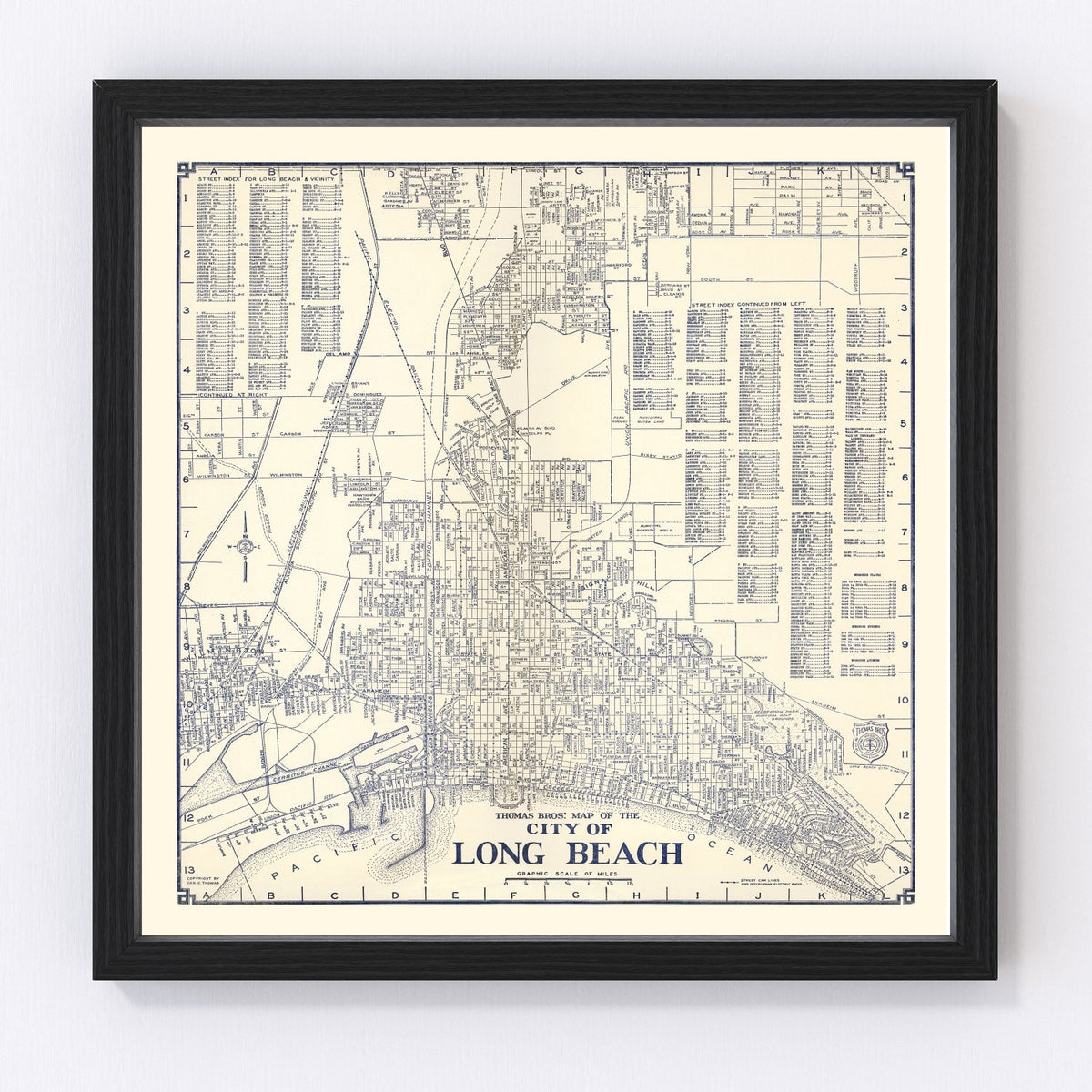 Carte ancienne du quartier des affaires de Long Beach, Californie, 1938