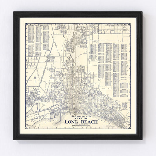 Carte ancienne du quartier des affaires de Long Beach, Californie, 1938