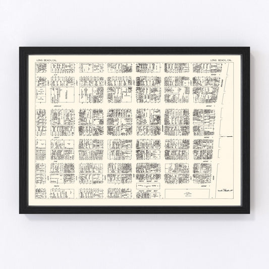 Carte ancienne du quartier des affaires de Long Beach, Californie, 1929