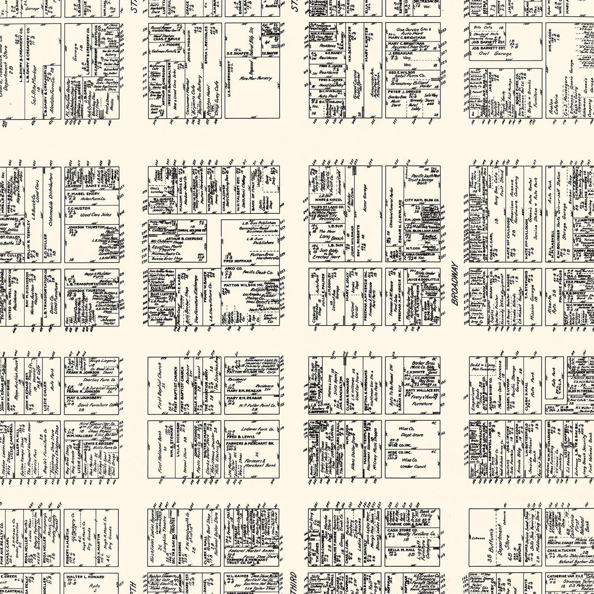 Vintage Map of Long Beach, CA Business Section 1929