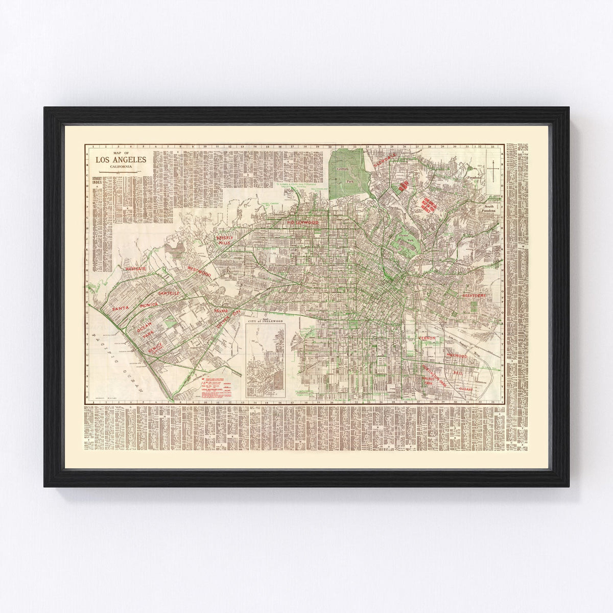 Carte ancienne de Los Angeles, Californie 1928