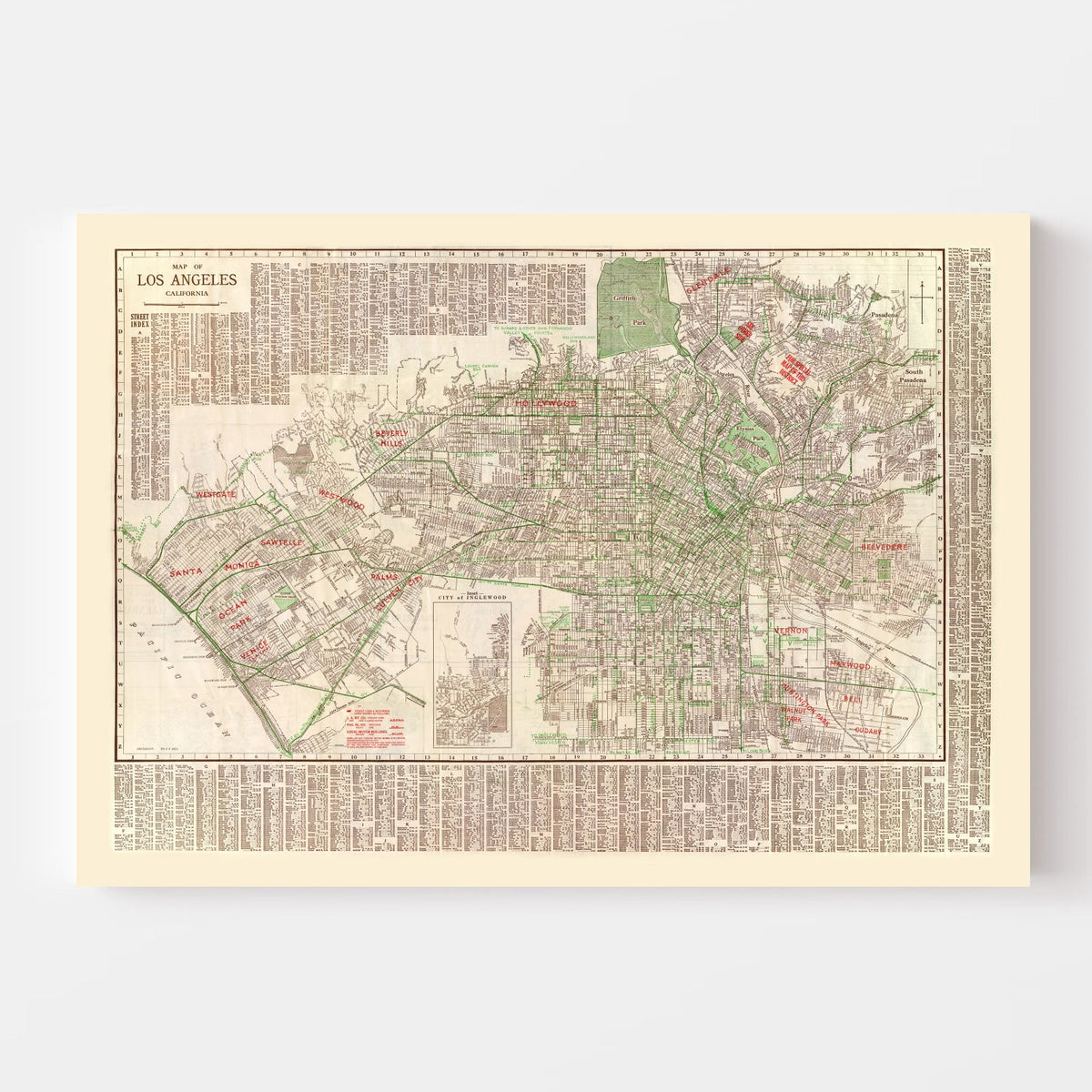 Carte ancienne de Los Angeles, Californie 1928
