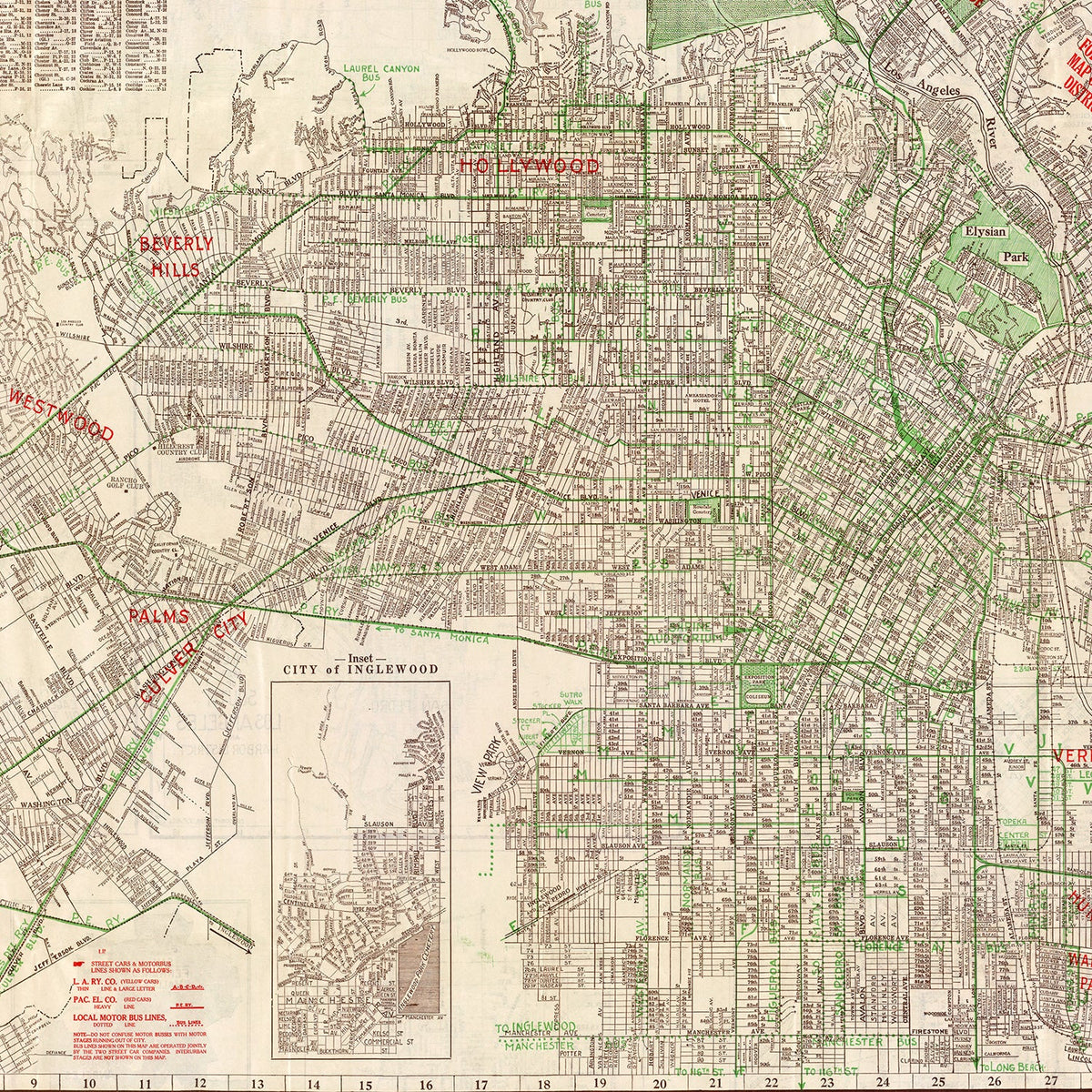 Carte ancienne de Los Angeles, Californie 1928