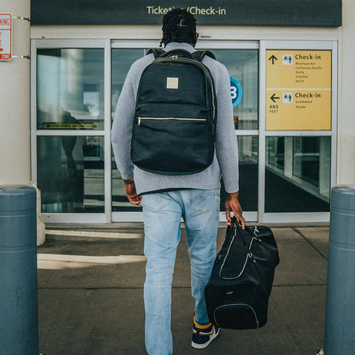 Black Leather XL Commuter Backpack with Shoe Storage