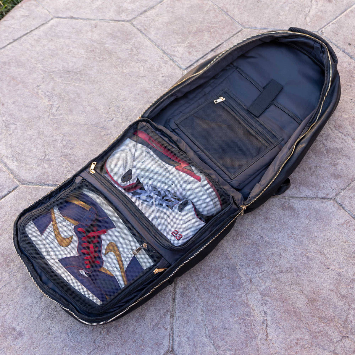 Black Leather XL Commuter Backpack with Shoe Storage