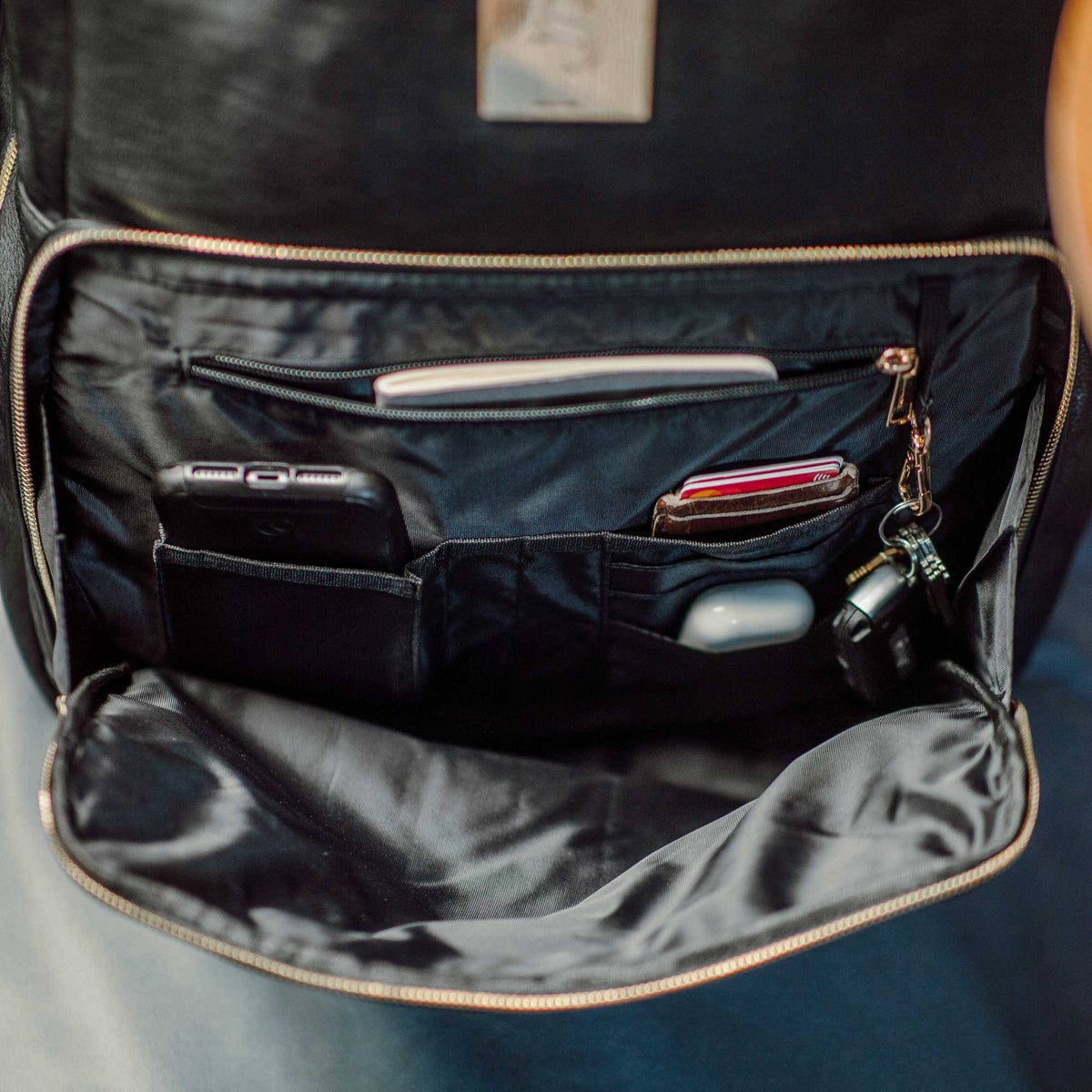 Black Leather XL Commuter Backpack with Shoe Storage