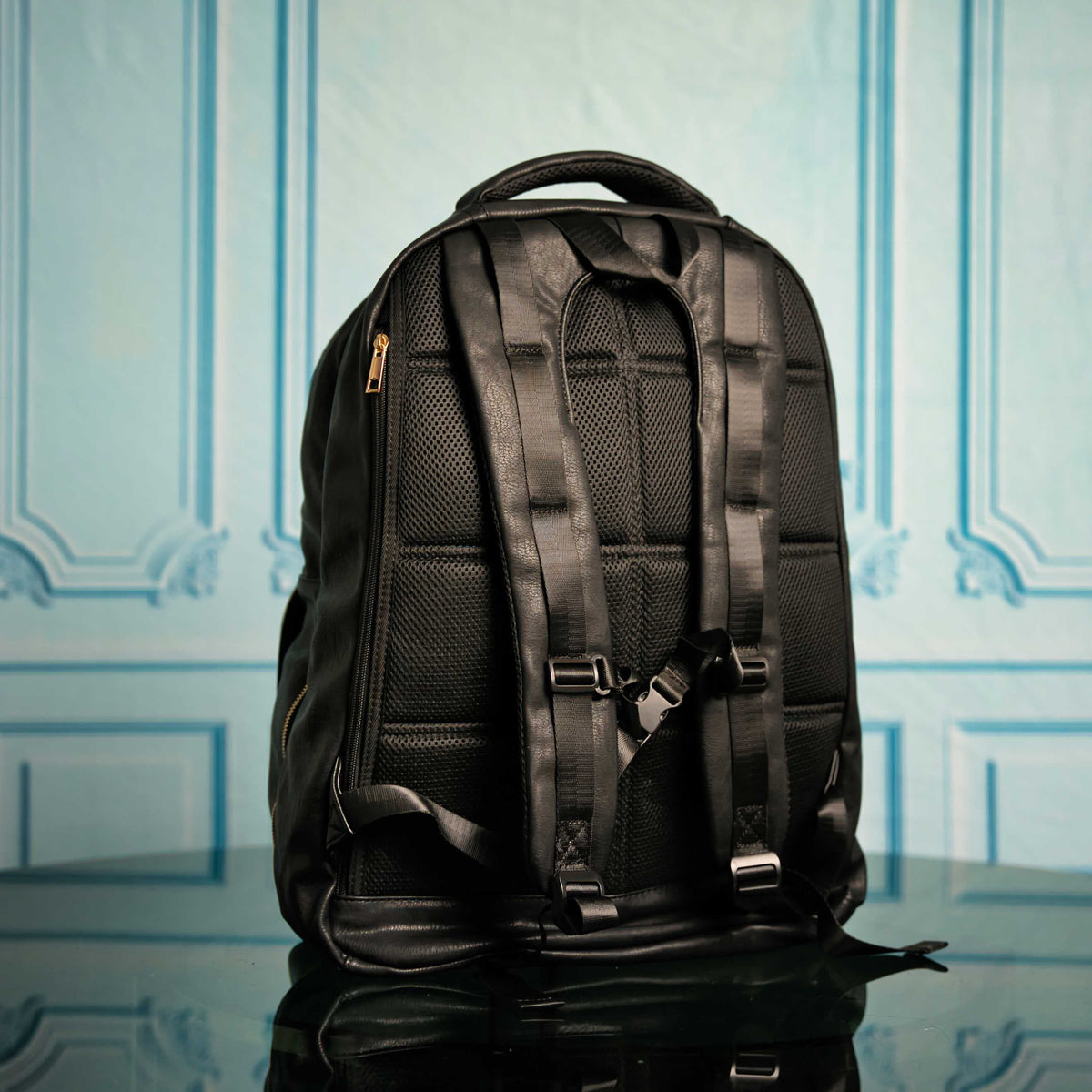 Black Leather XL Commuter Backpack with Shoe Storage