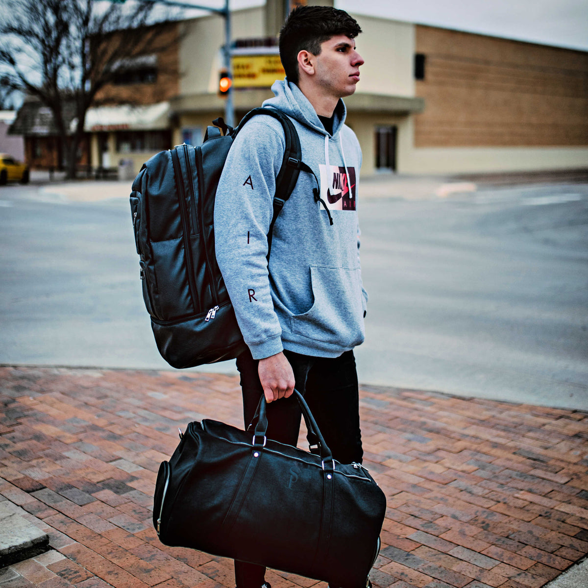 Leather Carry-On Travel Backpack with Laptop Pocket