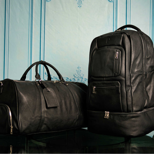 Black Leather Signature Bag Set (Signature Backpack and Duffle Bag)
