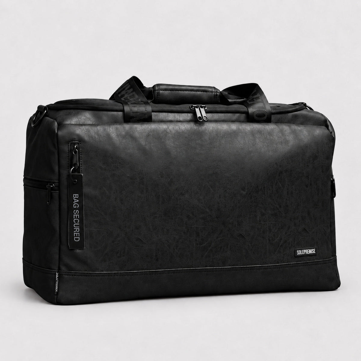 Black Leather Sneaker Duffel Bag with Removable Dividers