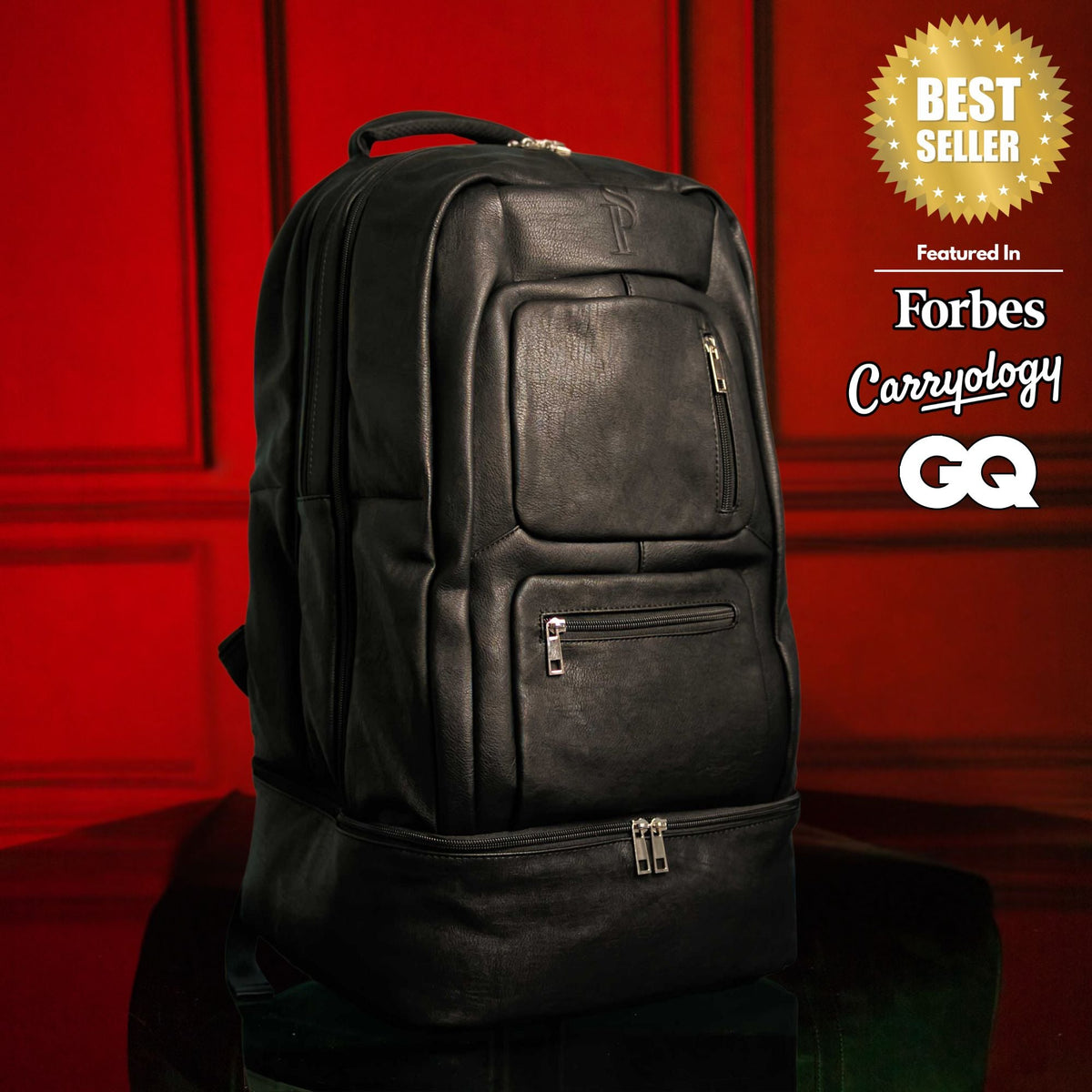 Leather Carry-On Travel Backpack with Laptop Pocket
