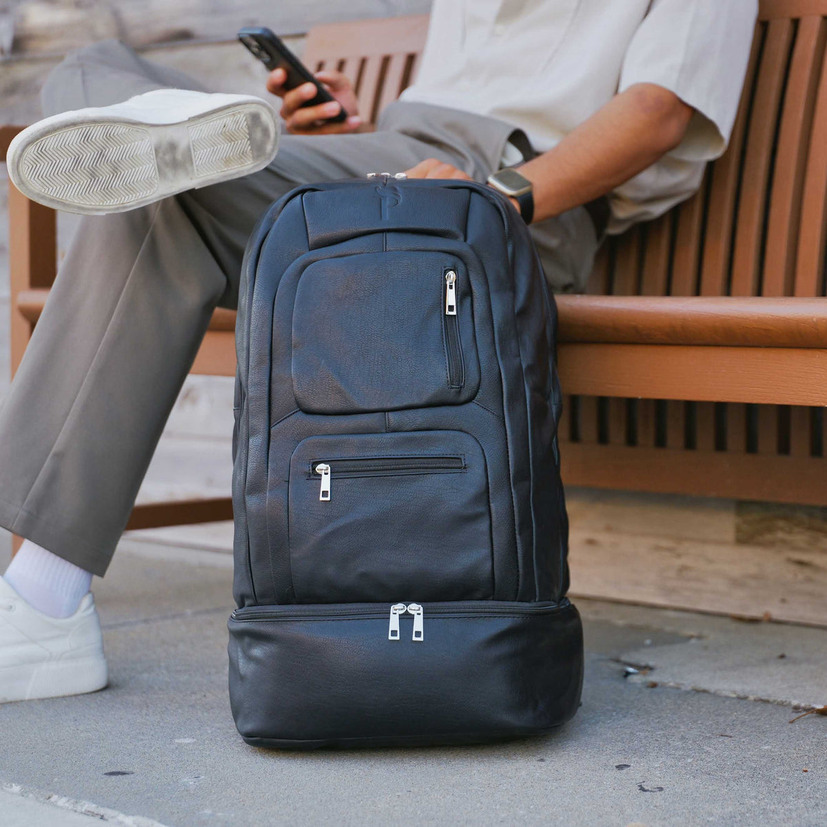 Leather Carry-On Travel Backpack with Laptop Pocket