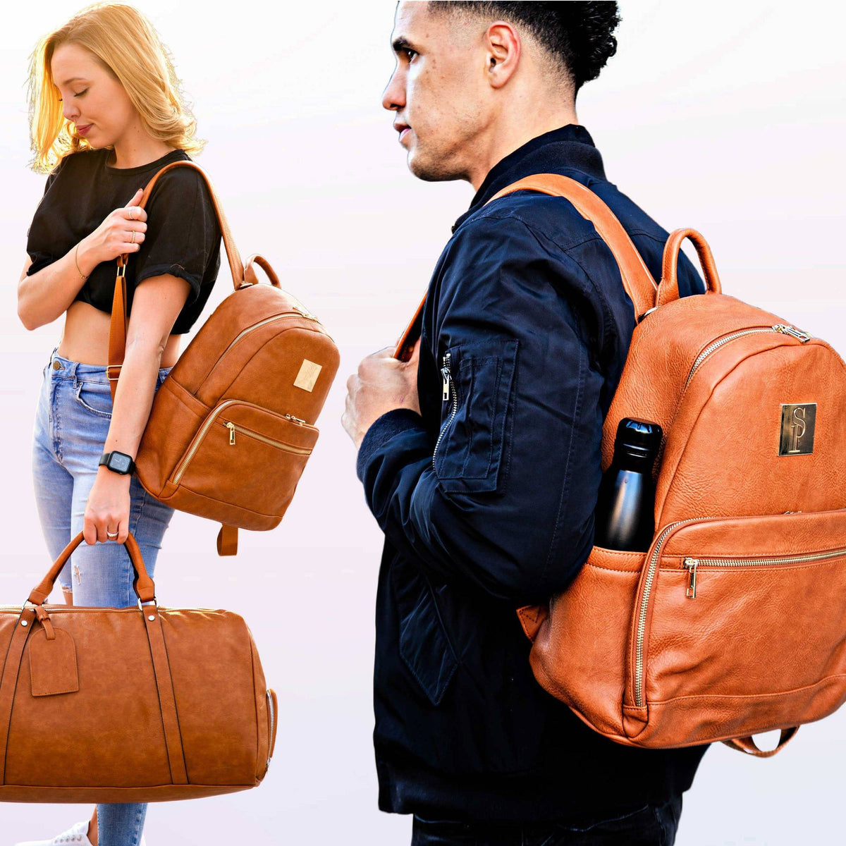 Brown Leather Carrier Laptop Backpack