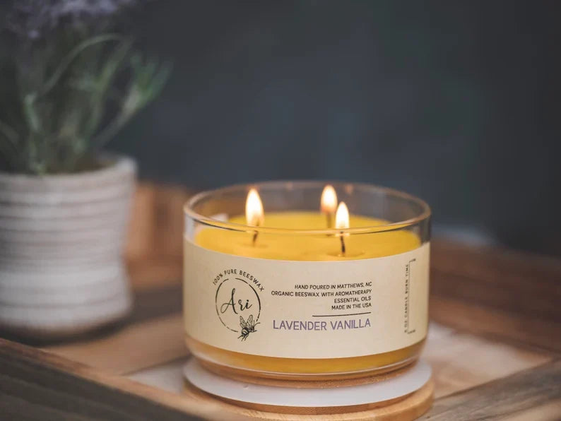 Bougie à la cire d'abeille lavande et vanille | 8 oz