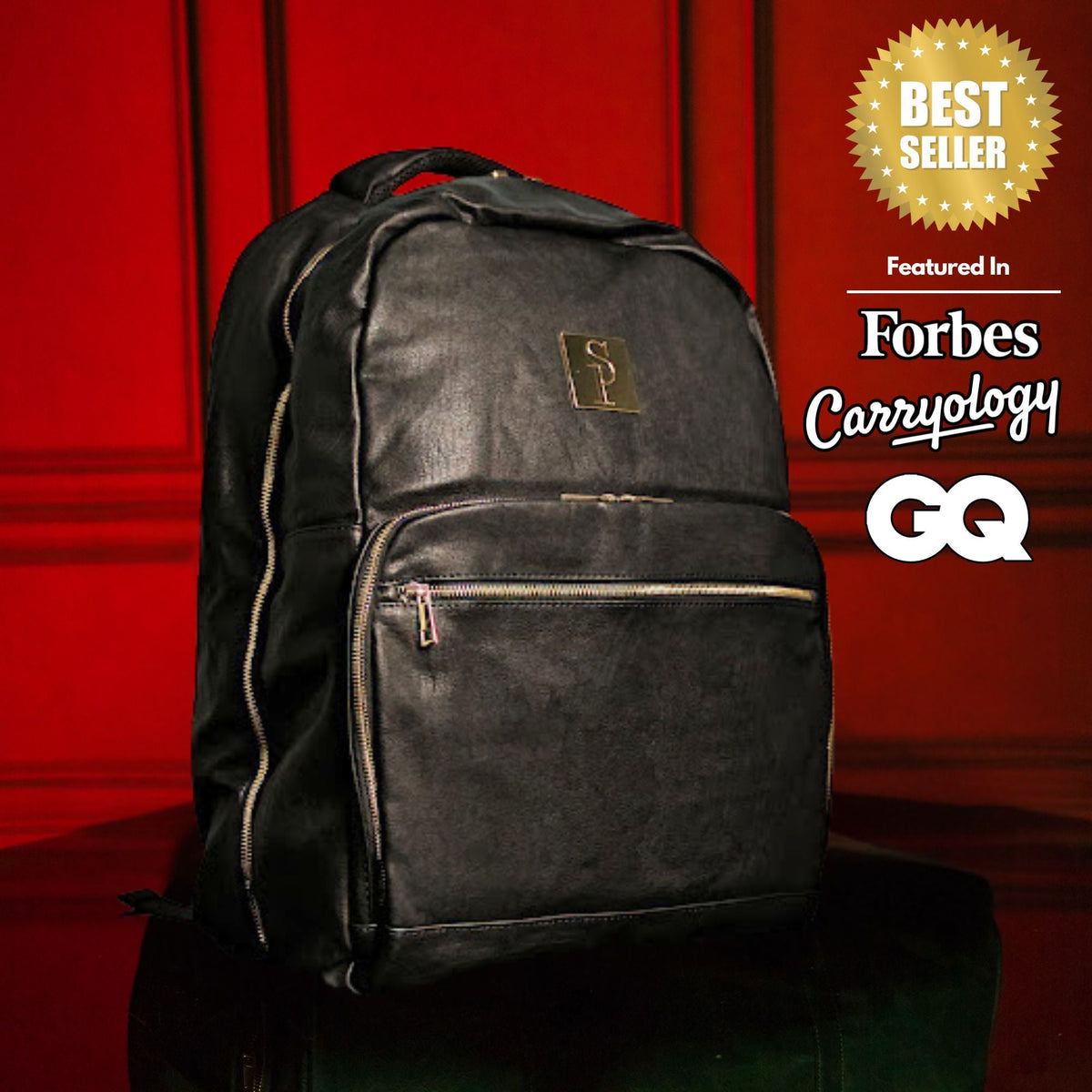 Black Leather XL Commuter Backpack with Shoe Storage